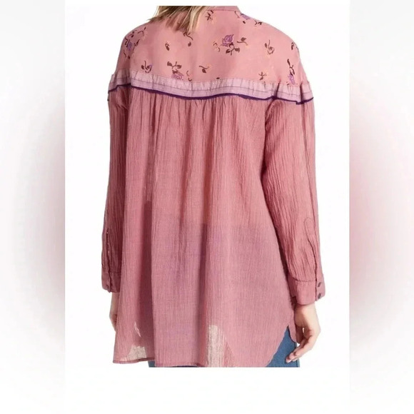 NWT FREE PEOPLE SZM HEARTS & COLORS BUTTON FRONT LONG SLEEVE BOHO CHIC - Picture 3 of 8
